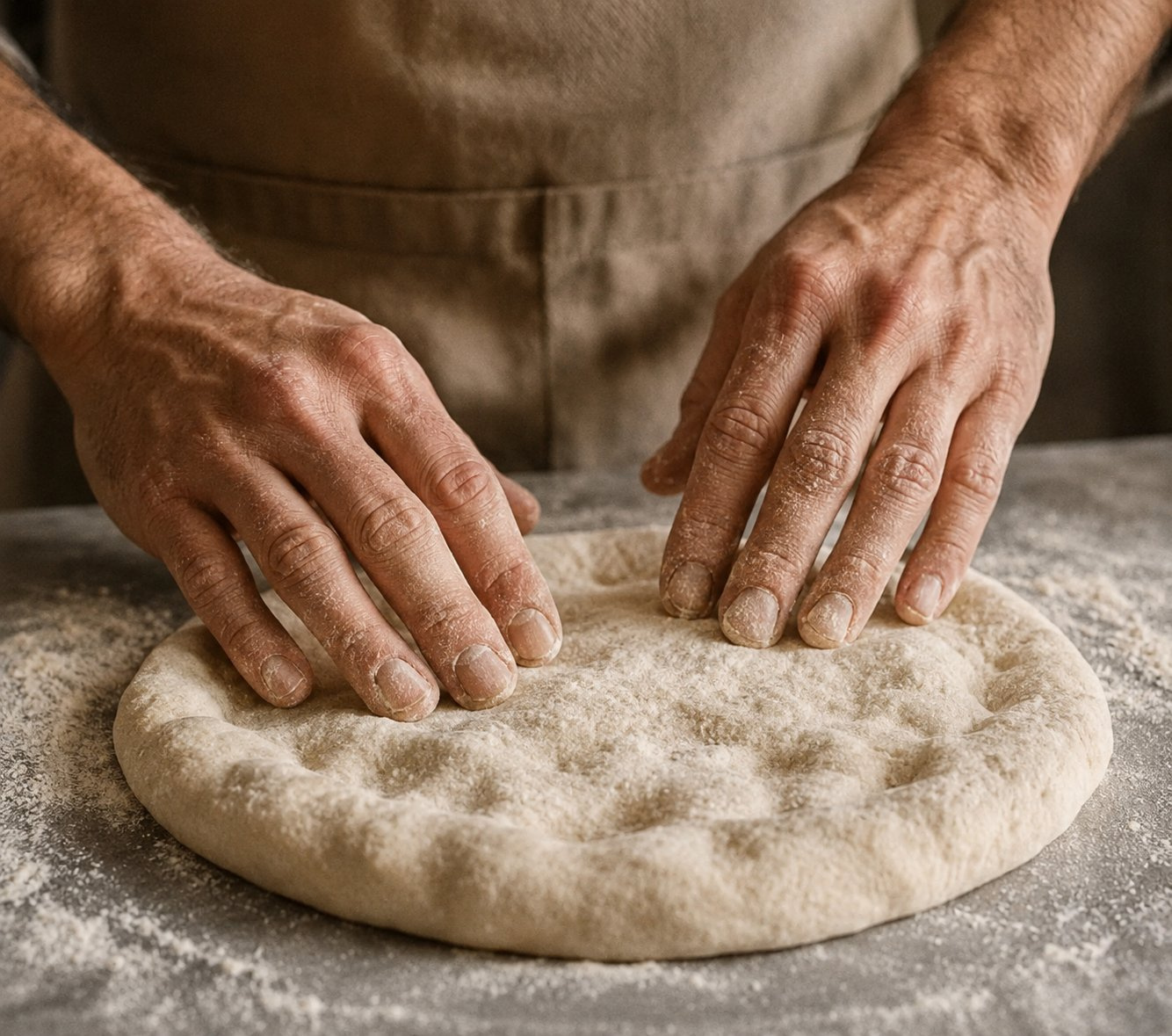 Hands shaping dough